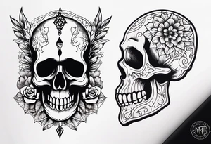 Memento mori written skull sleeve tattoo design tattoo idea