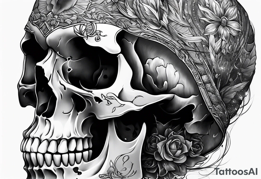 Male skull decaying side view tattoo idea