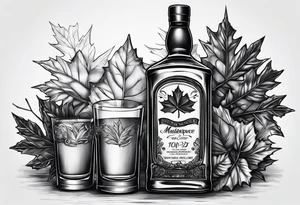 Canadian whiskey and glass and dog tags tattoo idea