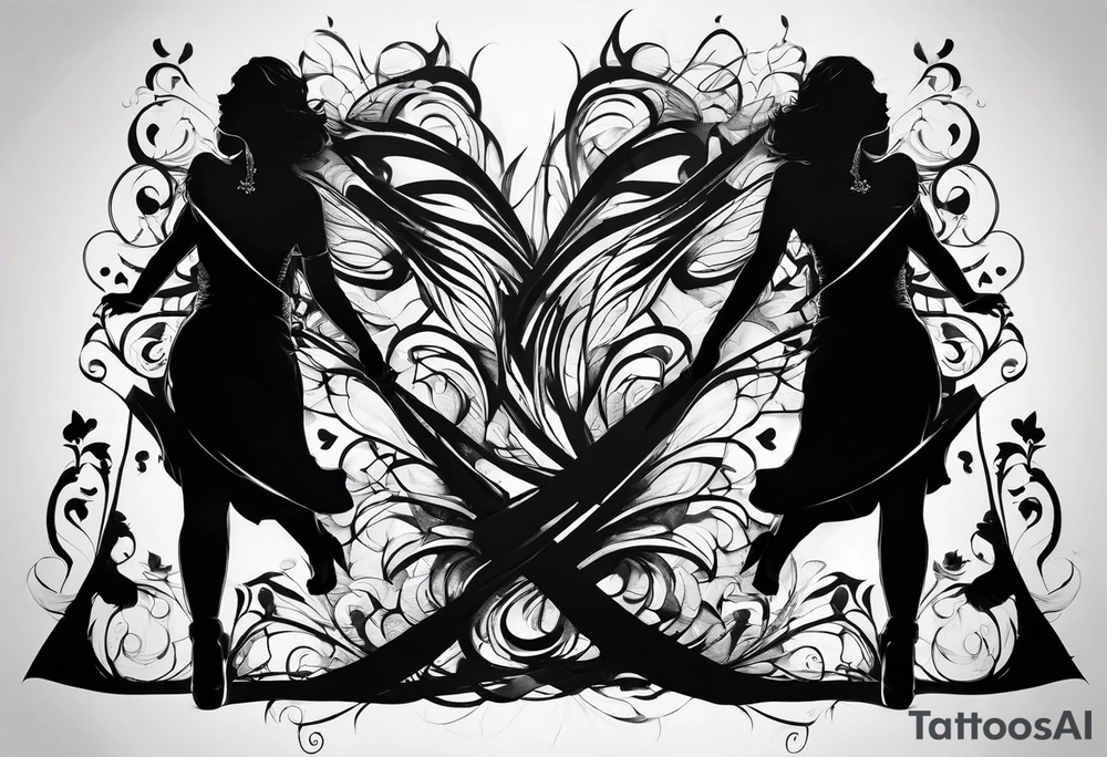2 Black shadows of people standing over 2 wounded black shadows of people tattoo idea