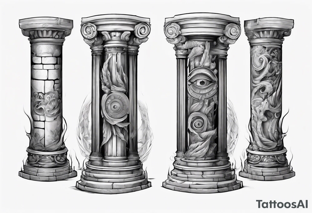 A roman pillar split into two parts, lying on the ground. tattoo idea