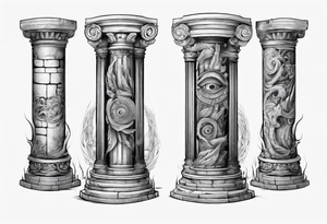 A roman pillar split into two parts, lying on the ground. tattoo idea