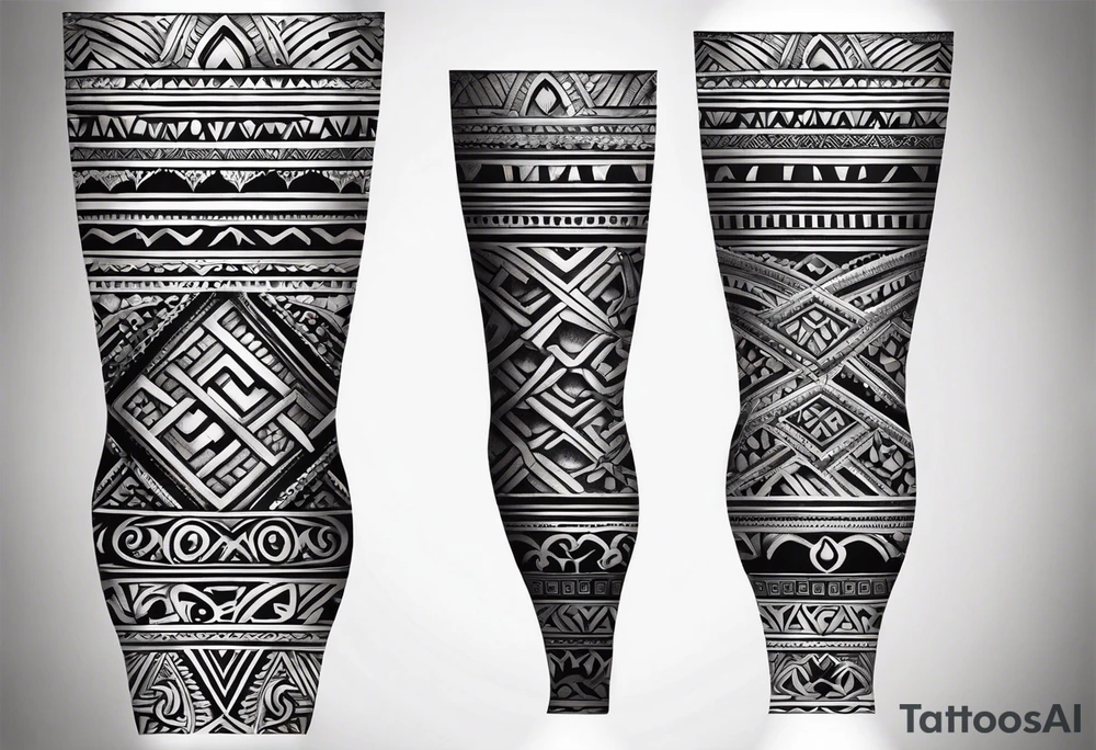 Hindu Sanskrit tribal design on right lower leg, below knee to top of feet for men. No too dark and more thicker lines tattoo idea