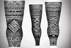 Hindu Sanskrit tribal design on right lower leg, below knee to top of feet for men. No too dark and more thicker lines tattoo idea