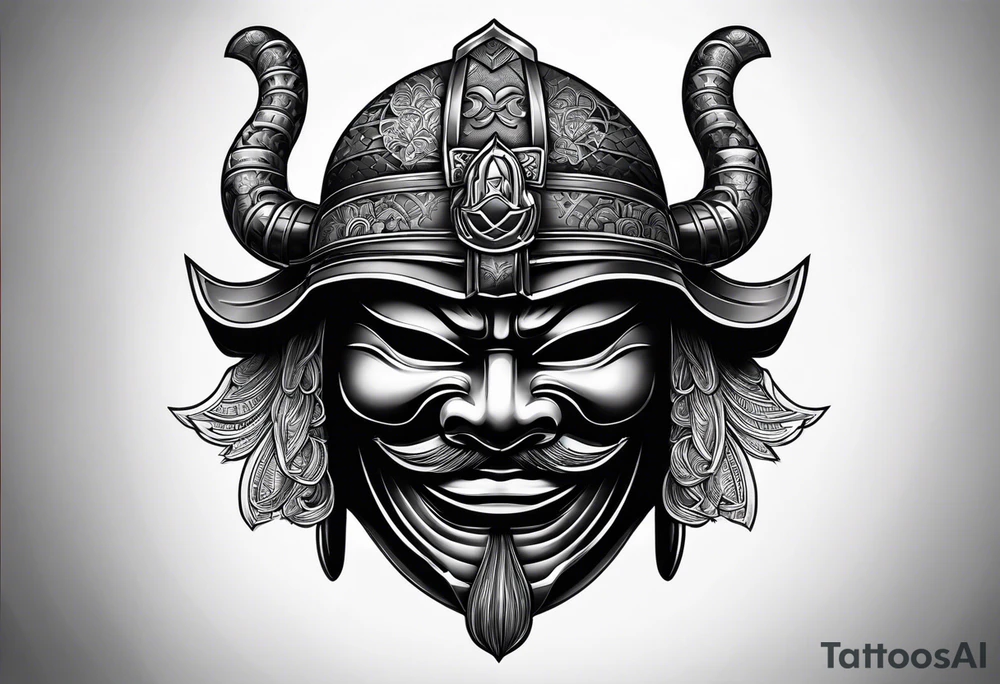 Black samurai mask with shading background for shoulder tattoo idea Black samurai mask with shading background for shoulder tattoo idea
