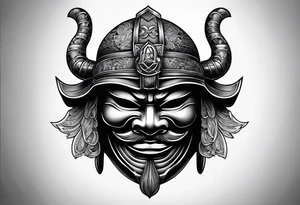 Black samurai mask with shading background for shoulder tattoo idea