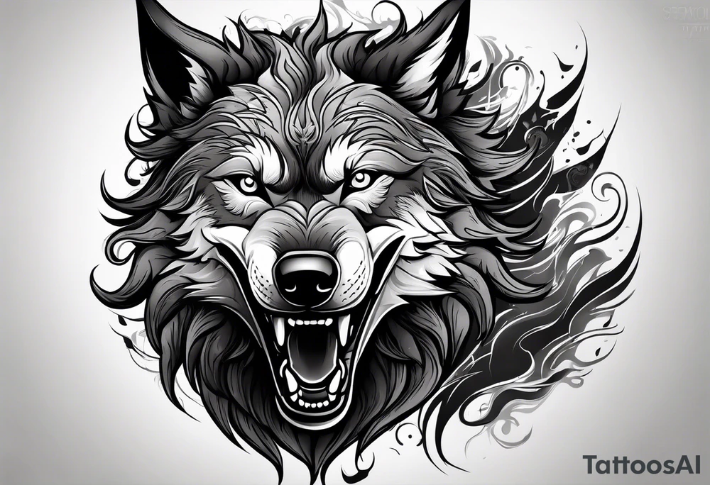 scary wolf head with dark smoke body running tattoo idea scary wolf head with dark smoke body running tattoo idea