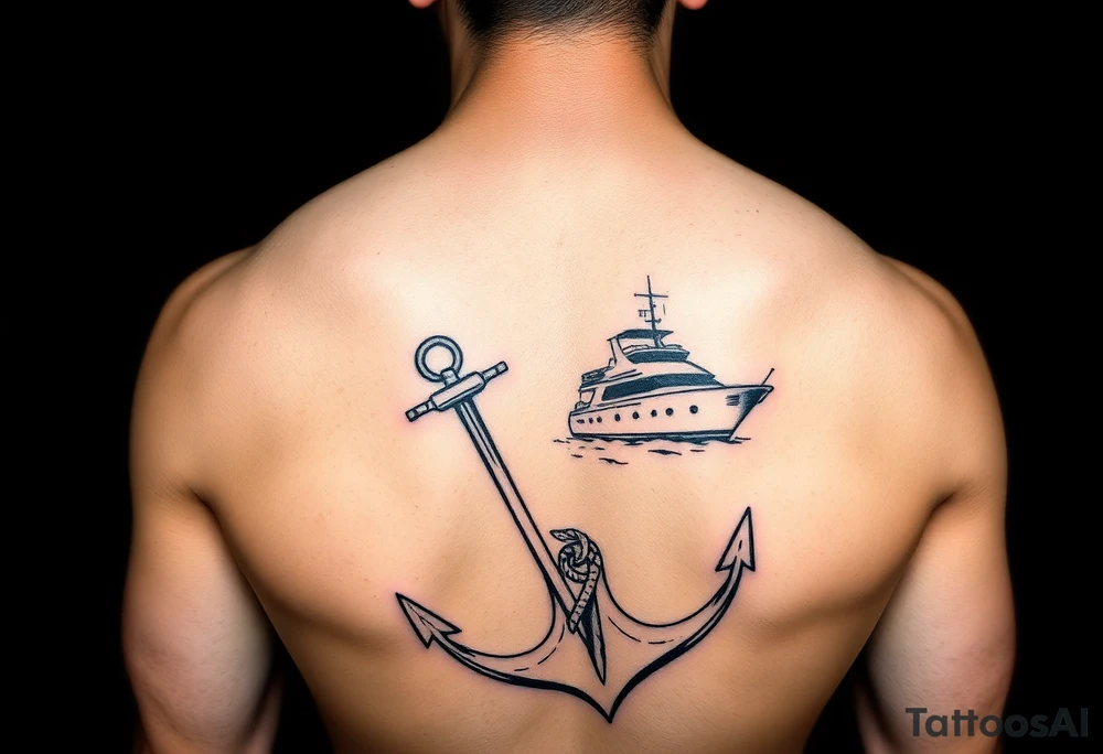 bold man with anchor and yacht
put on arm tattoo idea