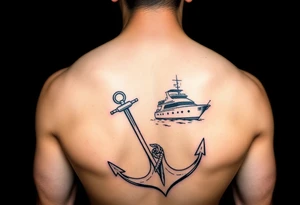 bold man with anchor and yacht
put on arm tattoo idea