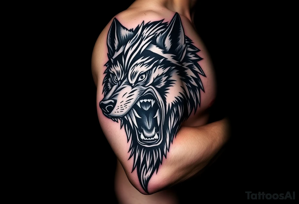 wolf head snarling tattoo idea