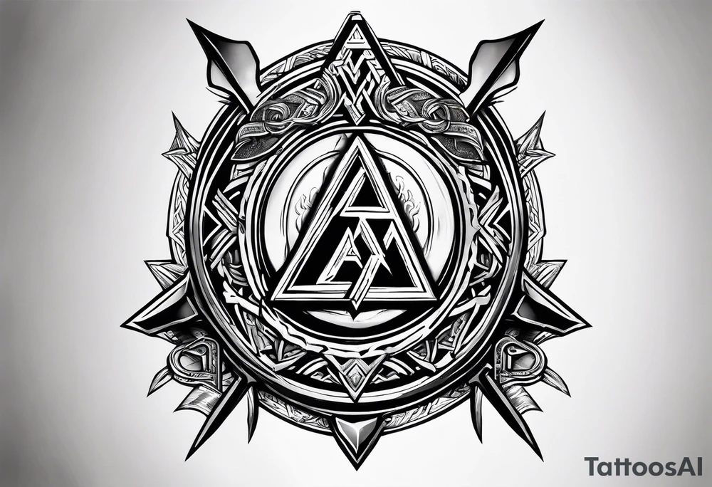 Valhalla valknut sword axe shield tattoo idea