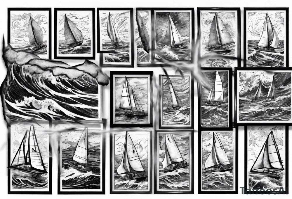 Sailing Catamaran in Rough weather and waves tattoo idea