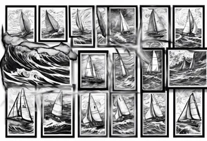 Sailing Catamaran in Rough weather and waves tattoo idea