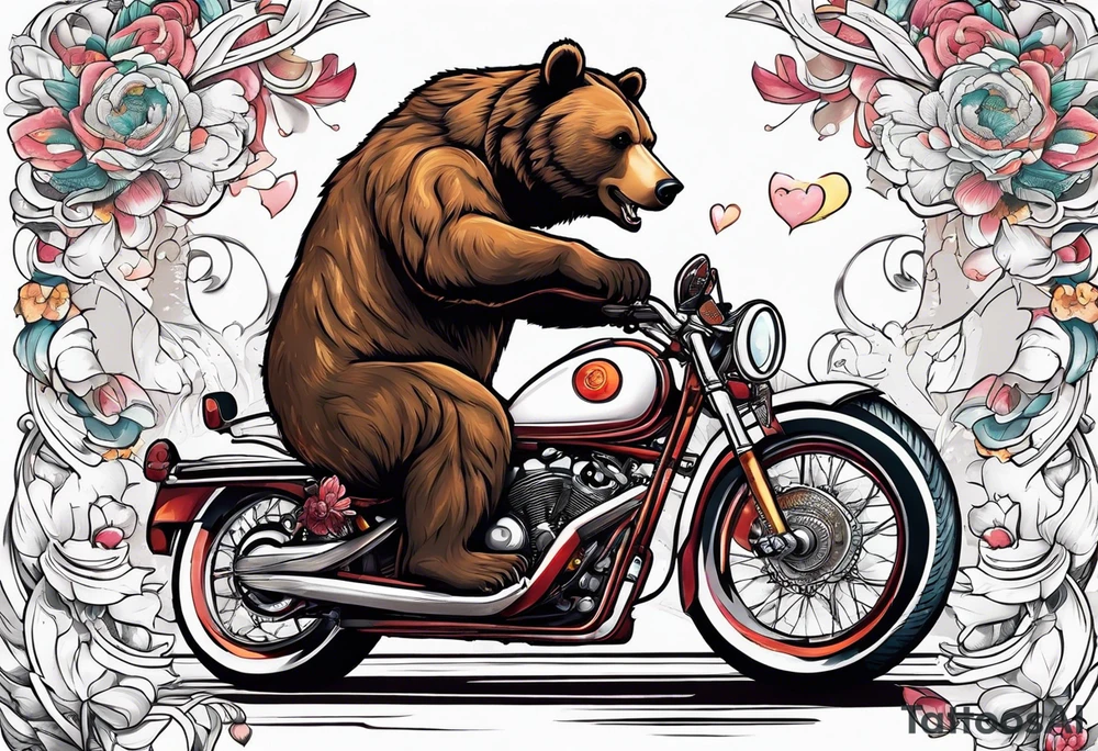 BEAR RIDING A BIKE AND PLAYING GUITAR tattoo idea