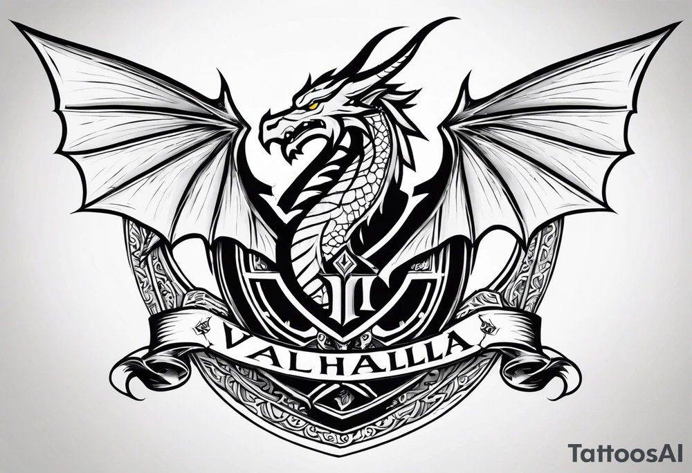 Valhalla sword shield dragon tattoo idea