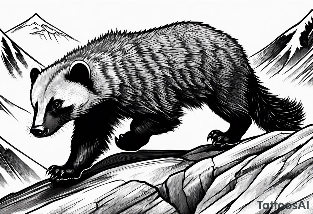 honey badger climbing up mountain, claws tattoo idea