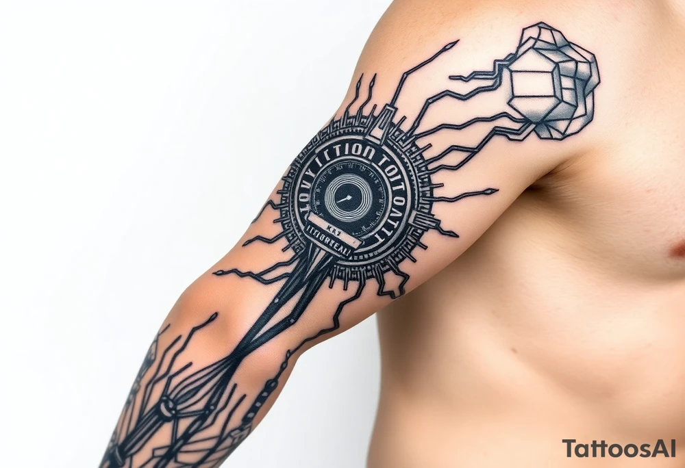 Bio-Mechanical internal computer, binary code, symbolism for 6 kids, 5 boys and youngest is a girl tattoo idea