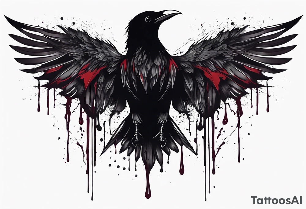Black ravens hiding in its wings and dripped in blood tattoo idea