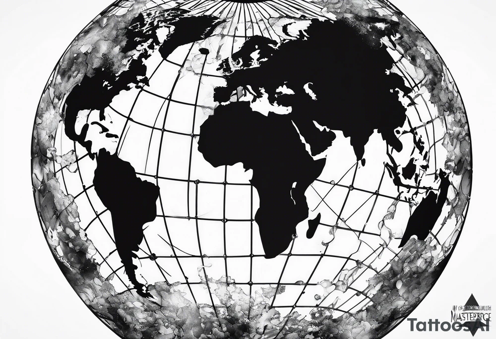spherical world map breaking glass tattoo idea