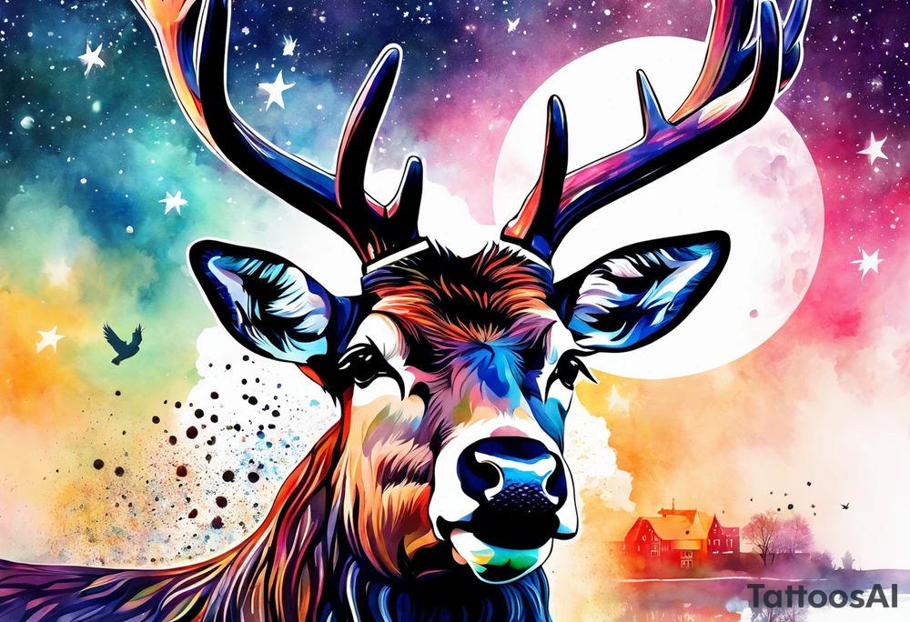 Stag, watercolour, birds, Amsterdam canal, Animals, amsterdam, pineapples, space, galaxy, canal tattoo idea