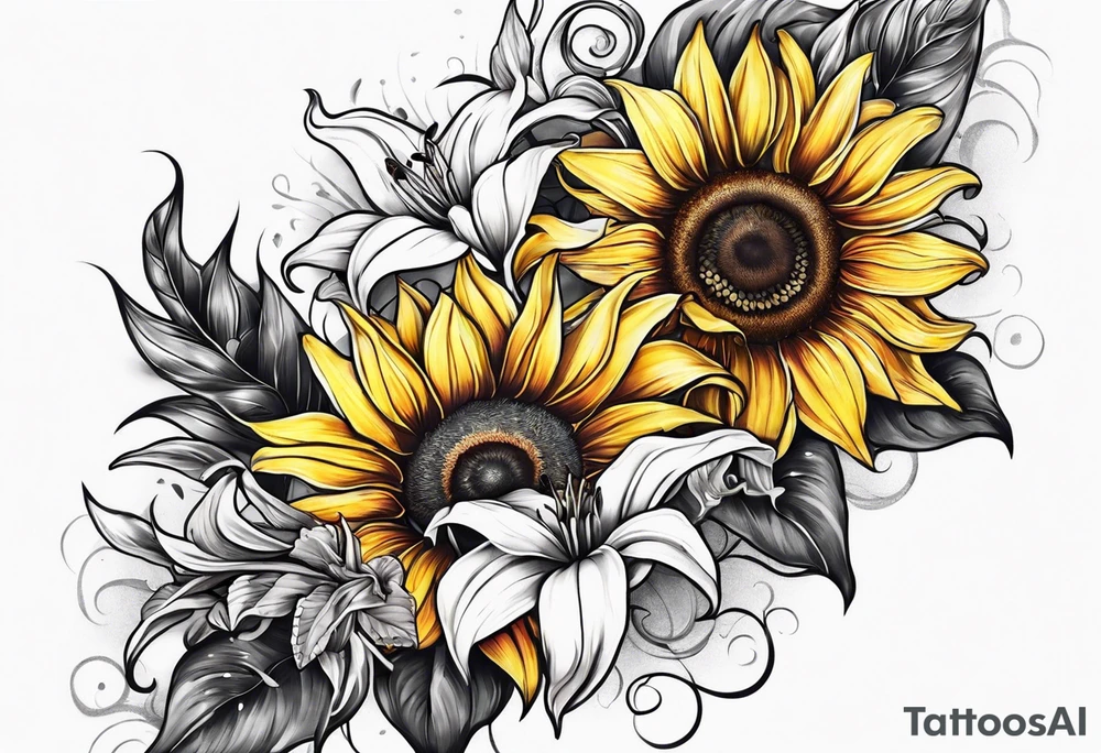 Sunflower and Lilly sleeve tattoo idea