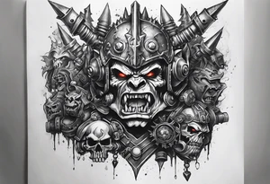 Full sleeve Warhammer orks machine theme tattoo idea