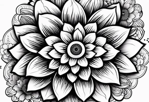 Flower with human eye in the center and petals falling tattoo idea