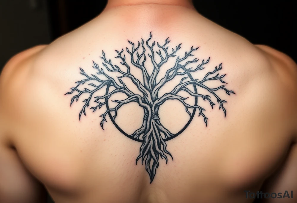yggadrisl tree of life with circle tattoo idea