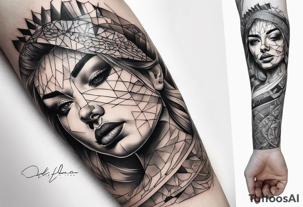 fragmented pain elbow on arm tattoo idea