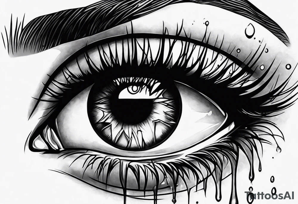 Realistic eye crying tears tragedy and death tattoo idea