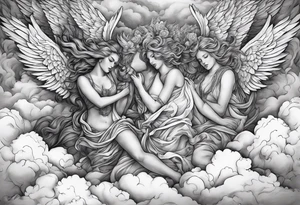 Angels killing demons in the clouds tattoo idea