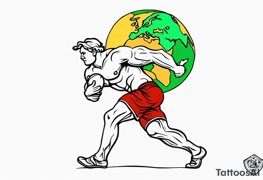Traditional American tattoo of atlas carrying the world on his back, try to keep the colors to a minimum; red, green, brown, yellow tattoo idea