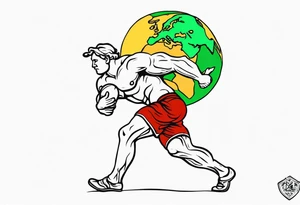 Traditional American tattoo of atlas carrying the world on his back, try to keep the colors to a minimum; red, green, brown, yellow tattoo idea