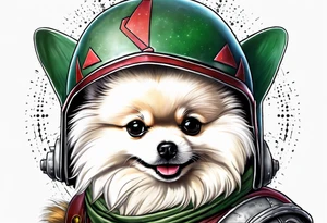 White Pomeranian dressed like boba fett tattoo idea