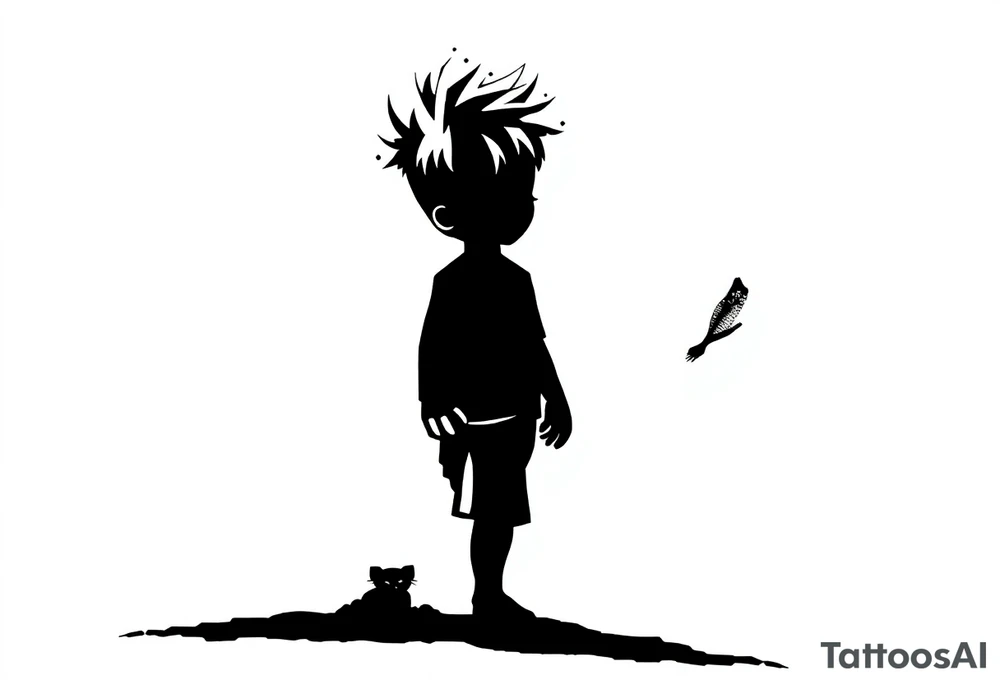 a silhoette of a kid standing all black really simple tattoo idea