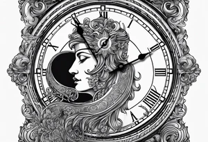Roman god, timeless clock, Aquarius, moon tattoo idea