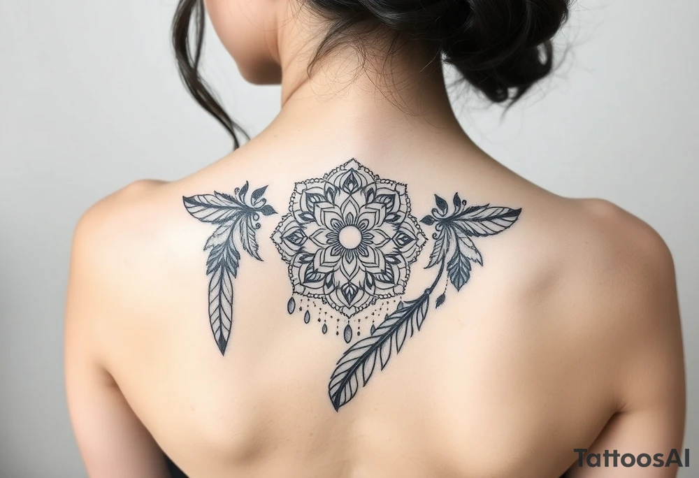 spiritual feathers ornamental mandala shaman tattoo idea