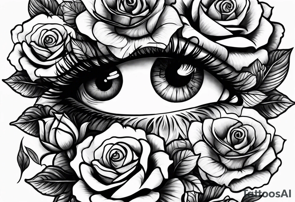 Occult eye multiple larger roses tattoo idea
