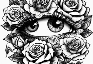 Occult eye multiple larger roses tattoo idea