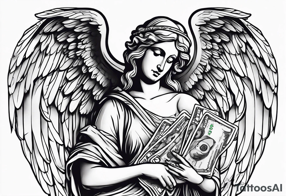 Roman angel with cash tattoo idea