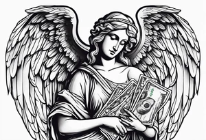 Roman angel with cash tattoo idea