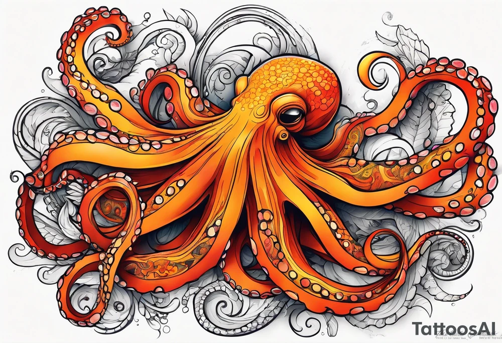 Orange and red Octopus tattoo idea