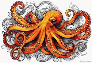 Orange and red Octopus tattoo idea