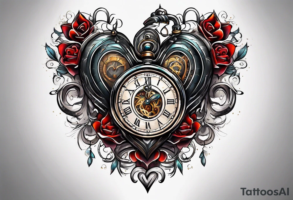 Heart with clock hands on 8 and 5 tattoo idea
