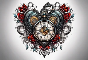 Heart with clock hands on 8 and 5 tattoo idea