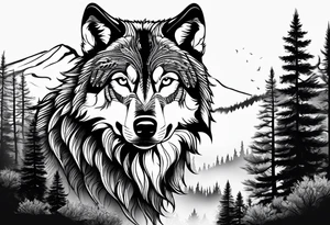 Wolf face with nature background tattoo idea