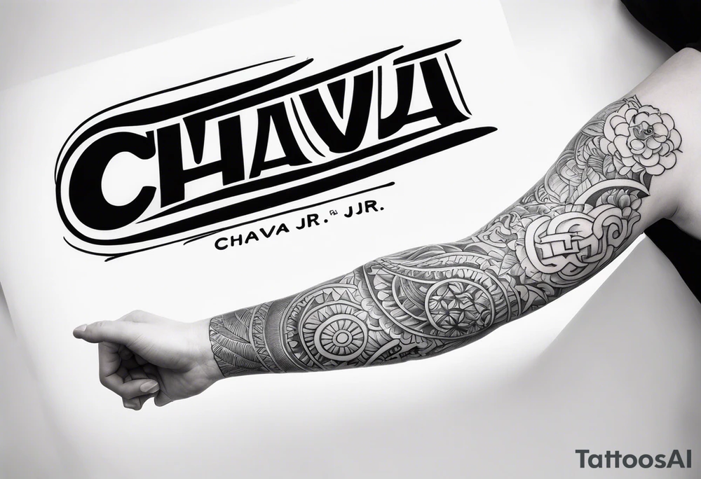 Left arm sleeve with the text “Chava JR” tattoo idea