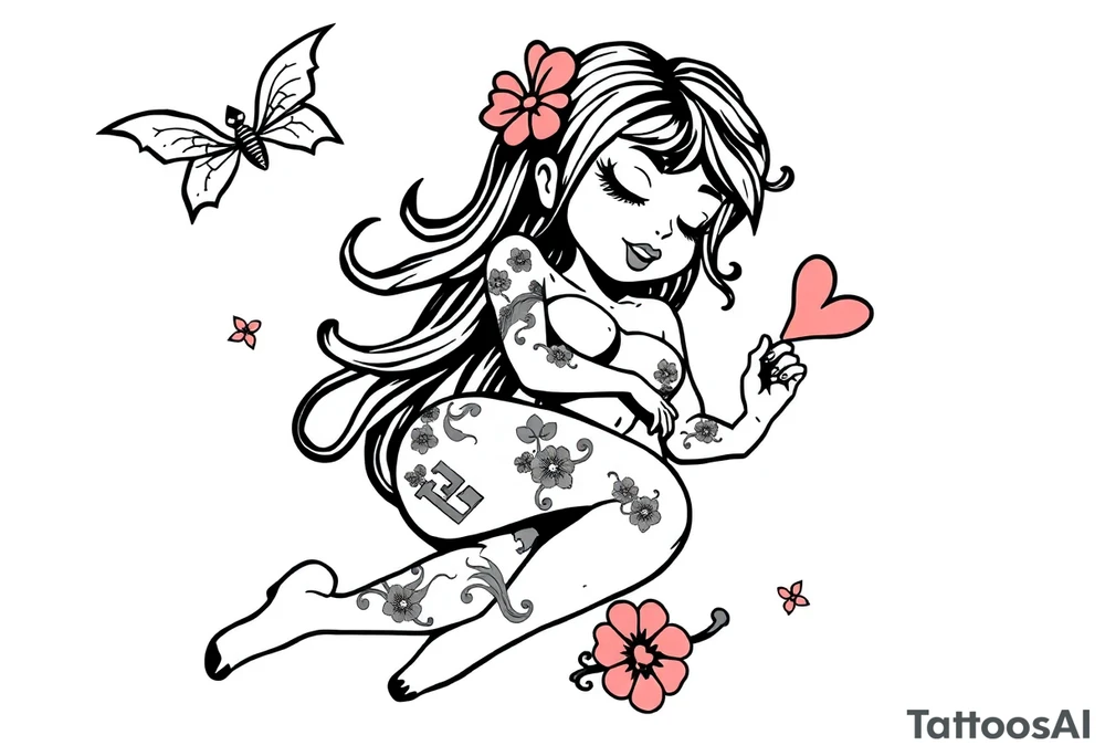 naked girl dying tattoo idea