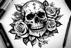 Skull rose santanic pagan realistic tattoo idea