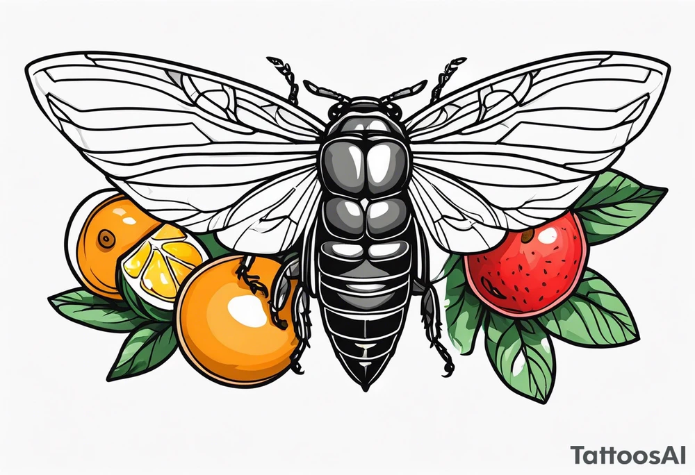 Neo traditional Cicada and fruit tattoo idea